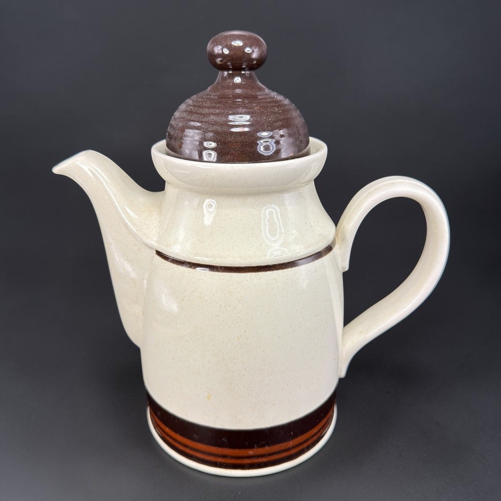 Royal Doulton Lambethware Bistro‎ Coffee Pot Teapot Brown Cream Stoneware 1978